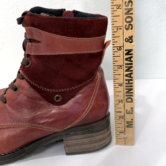 Dromedaris Women's Kara Combat Red Leather + Suede Lace-up Comfort Inside Zip - Picture 7 of 13